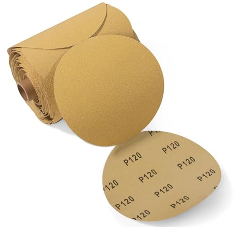 100 PCS 6 Inch PSA Sanding Discs 120 Grit Adhesive Backed Sandpaper Roll Sticky-Back for DA Sander Self Stick Aluminum Oxide Round Automotive Sand Paper with Sticky Back