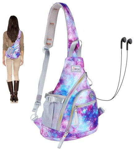SIMTOP Brusttasche Damen,Klein Sling Bag mit Kopfhörerloch,Crossbody Bag,Casual mit Verstellbarem Schultergurt Chest Bag,Shoulder Bag für Outdoorsport,Reisen,Camping,Einkaufen（Lila）