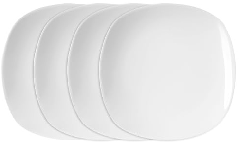 Home4You Dessertteller 4er Set - Eckig - 19,5 x 19,5 cm - Porzellan - Weiß - Spülmaschinengeeignet - Kuchenteller Frühstücksteller