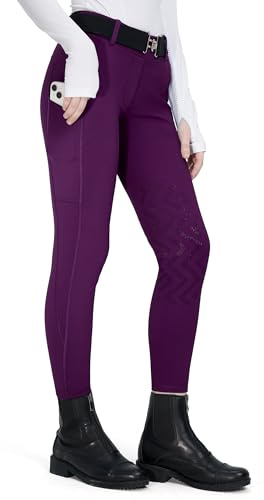 FitsT4 Sports Pantalon d'équitation d'hiver pour enfant - Legging d'équitation pour fille - En silicone thermique - Avec poche pour téléphone portable et poches, Violet, M