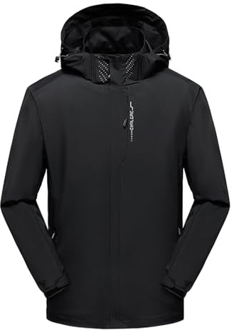 Ynport Crefreak Veste Imperméable en Plein Air Pour Hommes Manteau de Pluie Léger Veste de Marche Coupe-vent Veste de Montagne à Capuche, Parfaite pour un Usage Quotidien et en Plein Air,Noir,XL