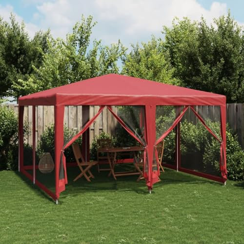 Gecheer Festtält med 8 röda sidoväggar 4 x 4 m HDPE, lusthus, trädgårdspergola, grillpaviljong, valv, pergola, pergola, med tak, persienner, festtält, P4010065