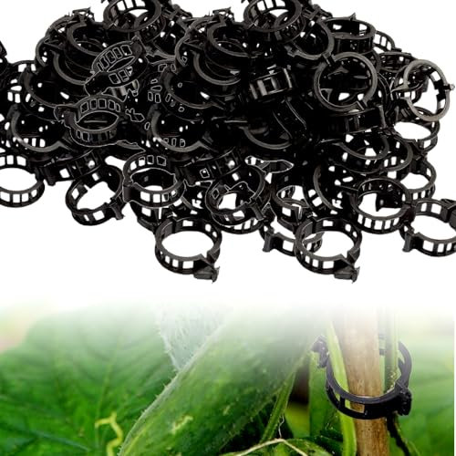 Plant Supports for Outdoor Plants, 2025 New Plant Clips, Plant Clips for Climbing Plants, Twine Vine Trellis Cage, Vegetable Garden Plant Support Clips Grafting Tools (100, Black)