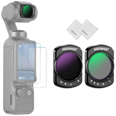 NEEWER Set di Filtro ND Variabile Compatibile con DJI Osmo Pocket 3 Creator Combo Accessori, ND2-32, ND64-512, Filtri a Densità Neutra HD con Stop Limitati, 2 Protezioni per Schermo, 2 Panni Pulizia