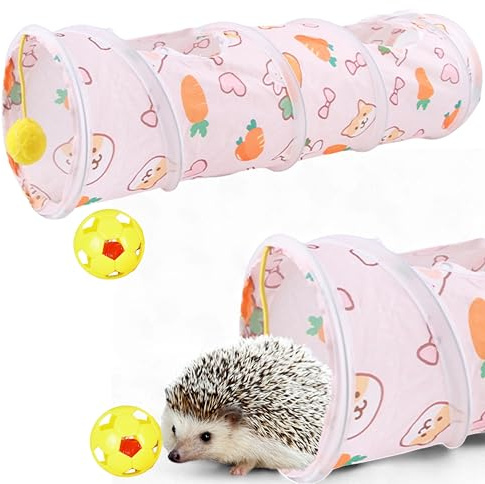 Toys for Hedgehogs Hideout Tunnel with Bell Ball, Hedgehog Hideout with Toys, Hedgehog Tunnel and Bell Balls Toy, Small Animal Hideouts Tubes Toy, Hedgehogs Accessories (Pink, 21.65 * 6.29in)