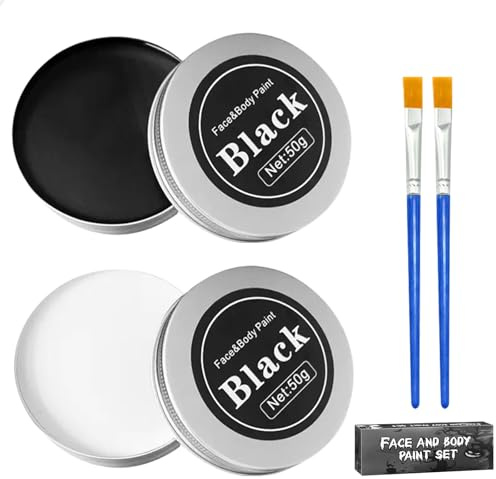 100g Halloween Schminke, Schwarz Weiß Halloween Schminke, Vampir Zombie Schminke Erwachsene mit 2 Pinseln, für Theaterschminke Faschingsschminke