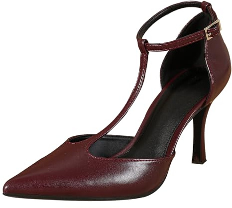 Vinröd T-rem D'Orsay pumps, 8,5 cm stilettklack – bröllop och cocktailpartyskor