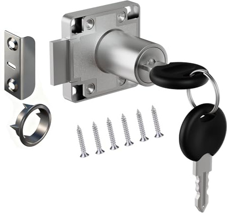 Möbelschloss, Schrankschloss, Zylinder-Aufschraubschloss mit Schlüssel Set für Schubladen und Schränke, Stahl Vernickelt, Dornmaß 22mm, 26mm, 32mm (26mm)