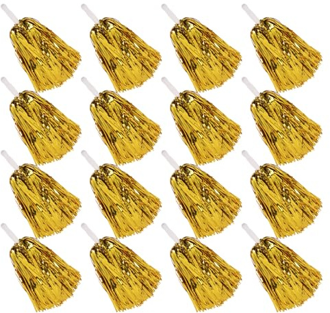 Healeved Pompones Metálicos de 25 Mango Pequeño Dorado, 24 Unidades, Equipo de Porristas para Animación Deportiva, Fiestas de Baile y Eventos al Aire Libre