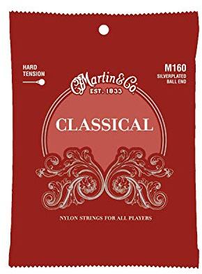 Martin M160 - Juego de cuerdas para guitarra clásica de entorchado plateado (extremo de bola)