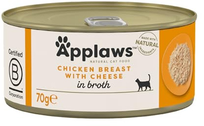 Applaws Chicken and Cheese Cat Food, Broth, 70 g, Pack of 24