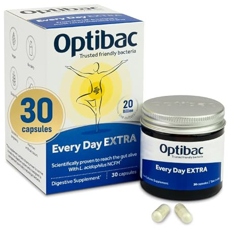 Optibac Probiotics Every Day Extra - Advanced Digestive Probiotic Supplement - Most Researched Lactobacillus Acidophilus - 30 Vegan Capsules
