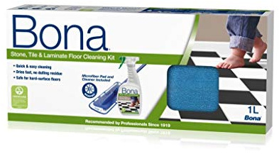 Bona Hard Surface Floor Cleaning Starter Kit, includes Mop, Machine Washable Mop Pad and Bona Hard Surface Floor Cleaner Liquid 1 Litre, White