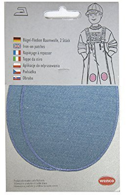 Wenco Aufnäher 2 Stück aus Baumwolle, Bügelbild, Aufbügler, Bügel, Applikation, Bügel-Flecken im 2er Set - Doppelpack, für Jeans, Hosen, Hemden etc. - Jeans-Look (Hellblau)