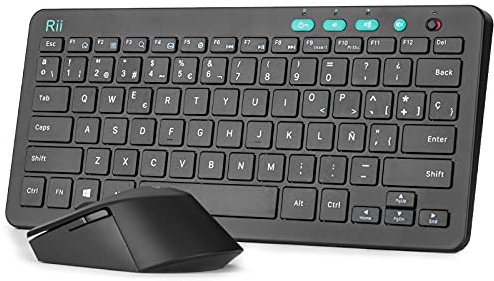 Rii RKM709 Combo de Teclado Español y Ratón Inalámbrico, QWERTY Español, Negro, para Windows, Android, Chrome y Smart TV etc.