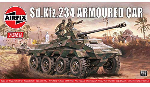 Airfix Vintage Classics Set - A01311V SDKFz.234 Armoured Car - Plastic Model Tank Kits for Adults & Children 8+, Set Includes 57 Pieces, Sprues & Decals - 1:76 Scale Model Tank Set