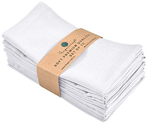 Fingercraft Tygservetter, middagsservetter av bomull och linne, påskspecial, premiumkvalitet, sneda hörn, för daglig användning, förkrympta och med utmärkt absorptionsförmåga, 12-pack, vit