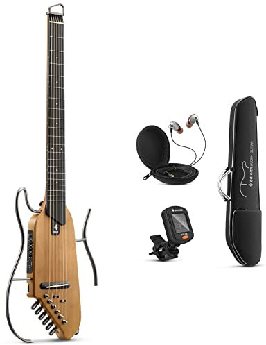Donner HUSH-I Guitar For Travel - Portable Ultra-Light and Quiet Performance Headless Acoustic-Electric Guitar, Maple Body with Removable Frames, Gig Bag, and Accessories