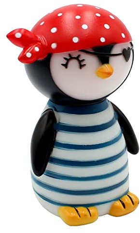 Dekohelden24 ***LED Nachtlicht - Pinguin als Pirat/L/B/H ca. 7,7 x 8,2 x 12,0 cm, mit Timer, inkl. 3 Batterien (Typ LR 44, 1,5V)