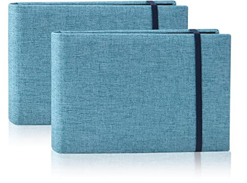 2 Small 6x4 Photo Albums Slip In Hold Totally 200 Photos 6x4 Inch / 10x15cm, Mini Flip Photo Album Little Portable Memory Book with Linen Cover for Baby Wedding Holiday Family Birthday Travel (Blue)