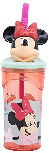 Stor Original Disney Minnie Mouse 360 ml Plastikbecher für Kinder mit rosafarbenem Strohhalm und 3D-Mauskappe