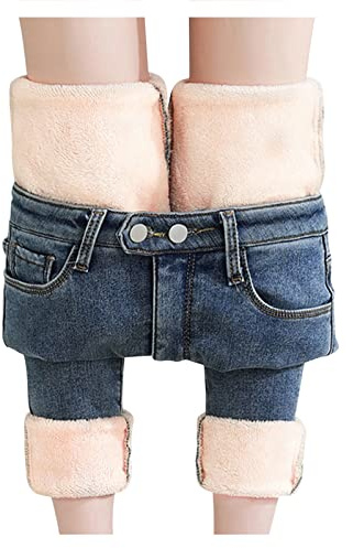 KBOPLEMQ Jeans termici da donna neri Jeggings Jeans foderati caldi Collant a vita alta Pantaloni termici per donne adolescenti Pantaloni jeans invernali foderati in pile Leggings in denim Outdoor