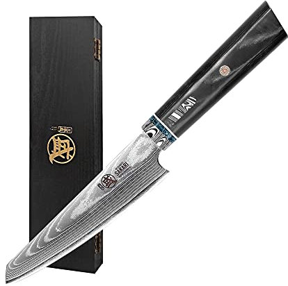 MITSUMOTO SAKARI 18 cm Coltello da cucina giapponese Nakiri, Coltello da cucina forgiato a mano per professionisti, Coltello da cucina Damasco in acciaio HAP40 (Scatola in legno di boutique)