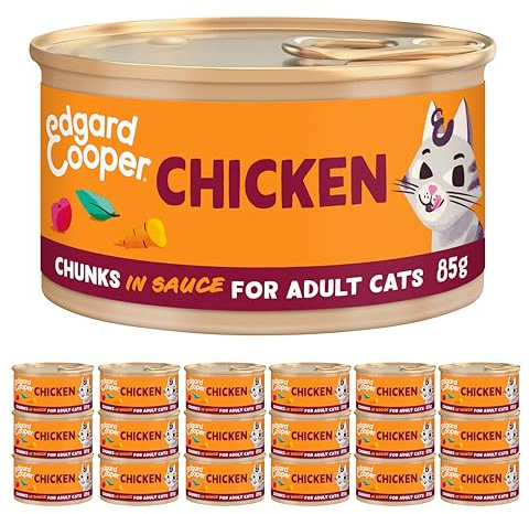 Edgard Cooper Comida humeda gatos, Adultos,Pollo, 85g x 18, Pienso gatos Esterilizados y Activos, Sin cereales, Ingredientes naturales, Hipoalergénico, Sin azúcares añadidos