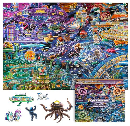 UNIDRAGON Original + IC4 Design Wooden Jigsaw Puzzle, Quezzle Space Adventures — Puzzle Board Game, Best Gift for Adults and Kids, Unique Shape Jigsaw Pieces - 1000 pcs, 28.1х19.8