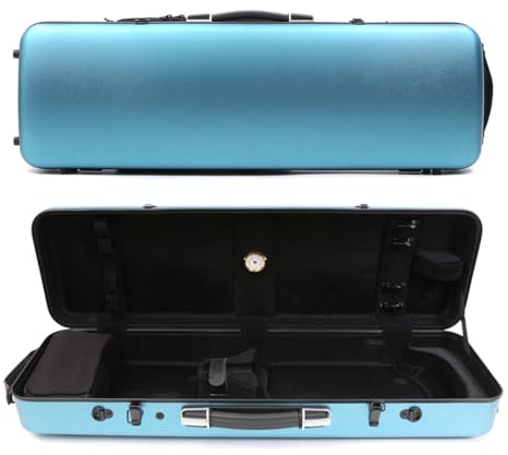 WUQIMUSC Violin case 4/4 Full size High strength Carbon fiber hard shell Durable handles Internal storage with Backpack straps Music Sheet bag (Blue)
