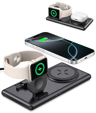 Magnetic Wireless Charger for iPhone, 2 in 1 Charging Station for iPhone 17e/Air/17 Pro/17 Pro Max/17/16/15/14/13/12, Charging Stand for Apple Watch 11/Ultra 3/SE 3/9/8/7/6/5/4/3 & Airpods 3/2/Pro/2