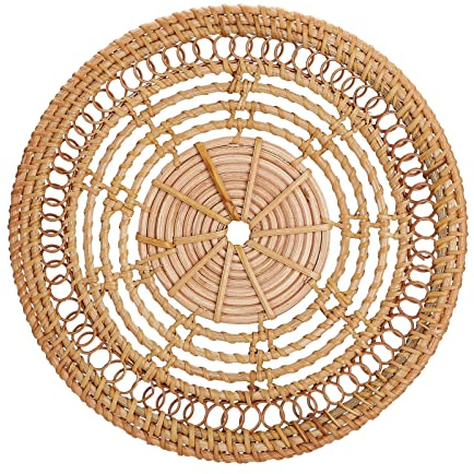 Decoración de Cesta de Pared, Cestas Planas Tejidas para Colgar, Decoración Rústica de Cesta de Pared Bohemia, Cesta Redonda Hecha a Mano, Arte de Pared para el Hogar,(Círculo de ratán 25cm)