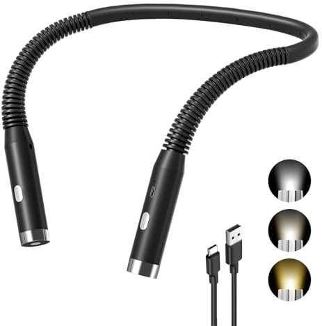 Diboniur Lampada da Lettura, Luce da Lettura per Libro, 3 Colori, 3 Livelli di Luminosità, Ricaricabile, Perfetta per Leggere, Studio, Viaggio, campeggio (nero)