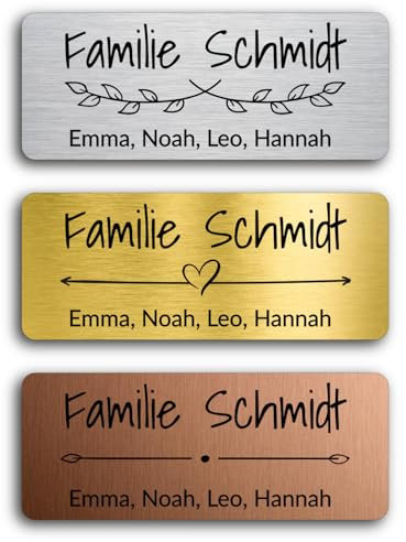 Generisch Personalisiertes Türschild/Klingelschild (1 Stk.) – Selbstklebend, Wetterfest & UV-beständig, Namensschild mit Gravur für Haustür, Briefkasten, Klingel, Made in Austria