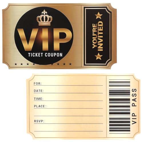 Lot de 20 invitations VIP double face pour fête d'anniversaire avec enveloppes, invitations de fête VIP pour ticket VIP, cartes d'invitation d'anniversaire, fête prénatale, fournitures