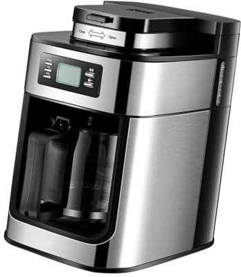 ZJchao Macchina per il caffè, Grande capacità da 1,2 Litri con Display a LED Macinacaffè per Uso Domestico Bar Uffici Uso Commerciale (Spina europea)