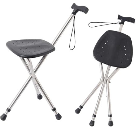 Bastone con seduta – Sedia pieghevole portatile in lega, bastone sedia a bastone, bastone regolabile in altezza con sedile per anziani, bastone da passeggio con sedile per equilibrio e sostegno