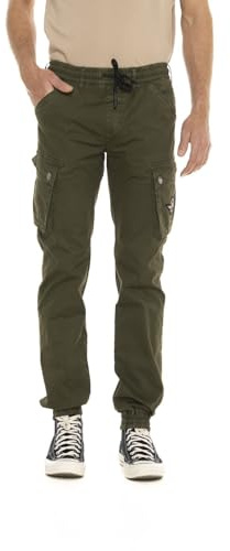 Pantalone Uomo Cotone, Pantaloni Caro Battle, Tappered fit, Regolabile con Coulisse, cachi., L