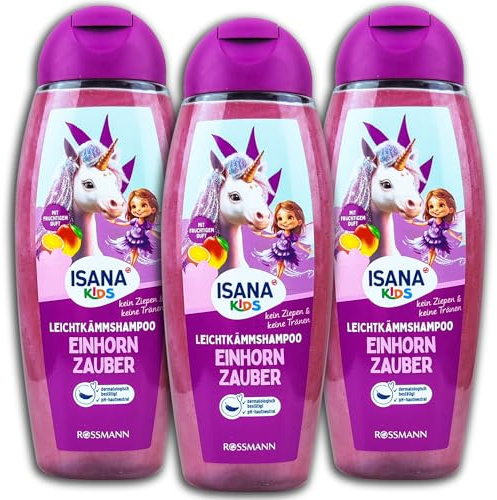 3-pack ISANA KiDS lätt kamschampo enhörning magi barnschampo 3 x 300 ml