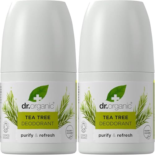 Dr. Organic Teebaumöl Deo 2 x 50 ml Pack – Aluminiumfrei Deo, Sanft zur Haut, Lang anhaltender Schutz, Natürlich & Vegan