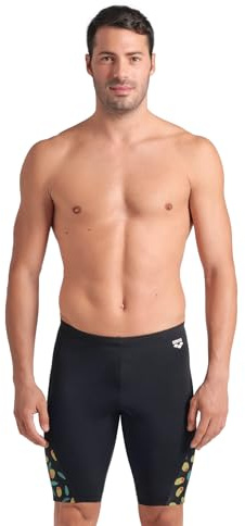 ARENA Performance Men's Olives Swim Jammer MaxLife Athletic Practice Knee-Length Swimsuit Short Competitive Training Bathing Suit, Black Multi, US Size 32