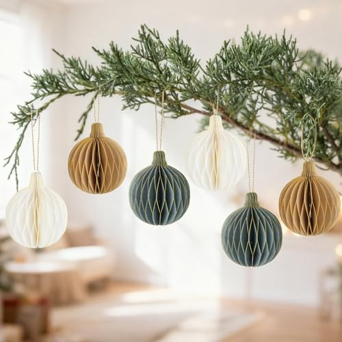 6 Stück Wiederverwendbar Weihnachten Wabenbälle zum Aufhängen Papier Weihnachtsdeko Ornamente Dekoration Waben Hängende Deko für Weihnachtsanhänger Weihnachtsbaum Schmuck Christbaumschmuck (3 Farben)
