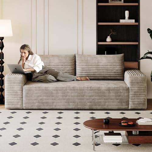 63 Cloud Loveseat Boneless Sofa Couch in a Box, No Assembly Required 2 Seater Foam Compression Couches, Modern Living Room Floor Sofa Couch Corduroy Small Love Seat