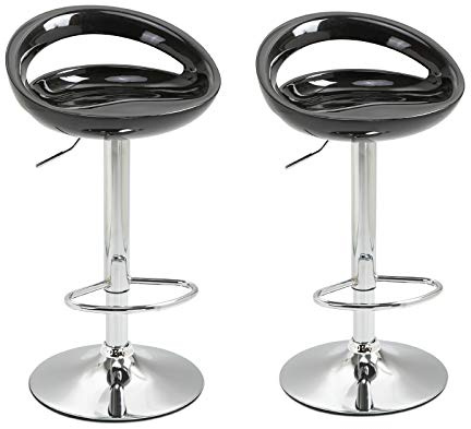 HOMCOM Lot de 2 tabourets de Bar, chaises de Bar réglable en Hauteur, Chaise Haute Cuisine avec Dossier, Repose-Pieds, pivotant 360°, ABS et métal, pour Salle à Manger, comptoir, 46x41x76-96cm, Noir