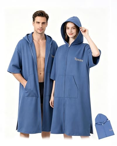Taximi Poncho de bain pour adulte, peignoir en microfibre avec fermeture éclair, séchage rapide et léger, poncho à langer pour plage, piscine et sports nautiques