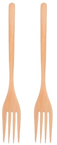 PRETYZOOM Forchette da Insalata in Legno Lunghe Set da 2, Forchette da Cucina Riutilizzabili per Mescolare e Servire, Posate in Legno Naturale per Casa e Ristorante