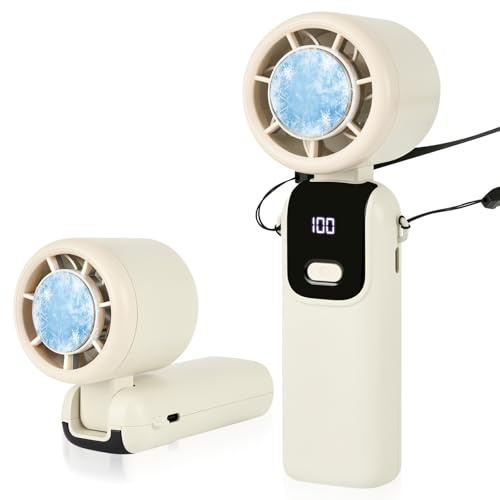 Ventilador de mano portátil con refrigeración por hielo, 4000 mAh, mini ventilador pequeño, recargable, turbo, ventilador personal para viajes, oficina y exteriores, cable de carga tipo C integrado y
