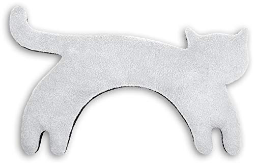 LESCHI Coussin chauffant - Bouillotte micro-ondes - Animal : chat gris - Bouillotte graines de blé bio souple - Idéal pour se réchauffer en hiver et tensions au niveau cou, épaules, nuque