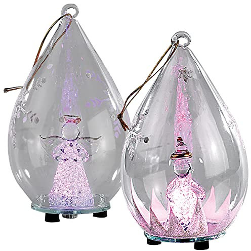 Lunartec Weihnachtsbaum Kugeln: Mundgeblasene LED-Glas-Ornamente in Tropfenform, 2er-Set (Weihnachtskugeln Beleuchtung, Weihnachtskugel Beleuchtung, Glaskugeln Mundgeblasen)