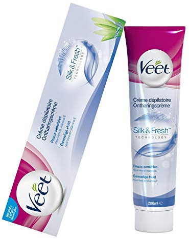 VEET Lote de 5 cremas depilatorias, pieles sensibles Silk and Fresh Tube de 200 ml